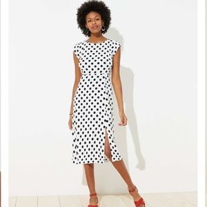 NWT LOFT Polka Dot Cap Sleeve Midi Dress, Sz 10